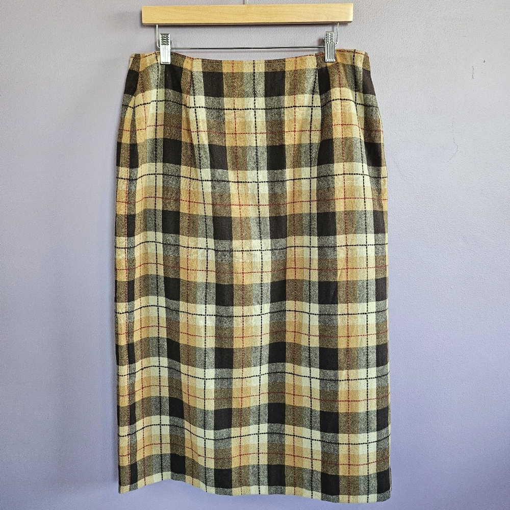 Rena Rowan Vintage Wool Blend Plaid Western Cabincore Buckled Wrap Midi Skirt - Picture 10 of 13